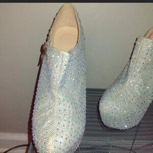 Silver glitter ankle high heels